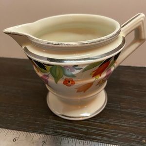 Halls Superior Quality Kitchenware Floral Creamer Silver Trim Accents